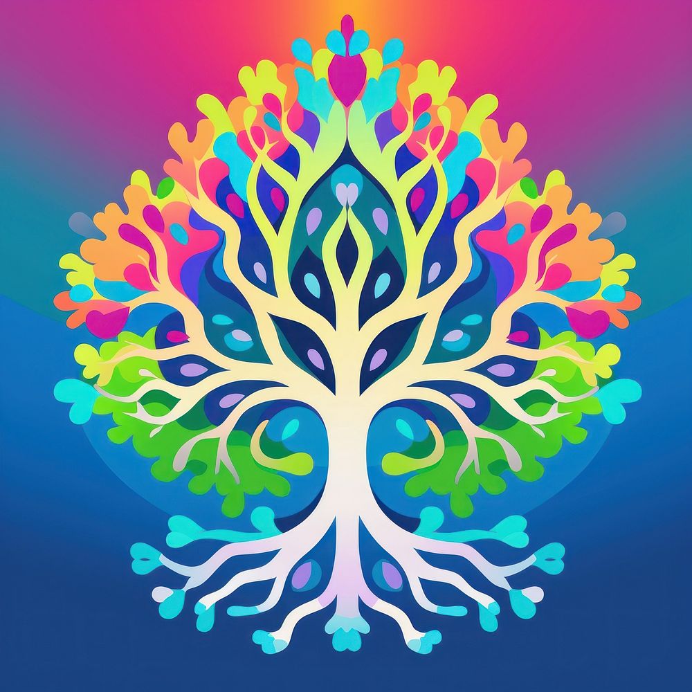 Abstract Graphic Element of tree minimalistic symmetric psychedelic style graphics pattern art.