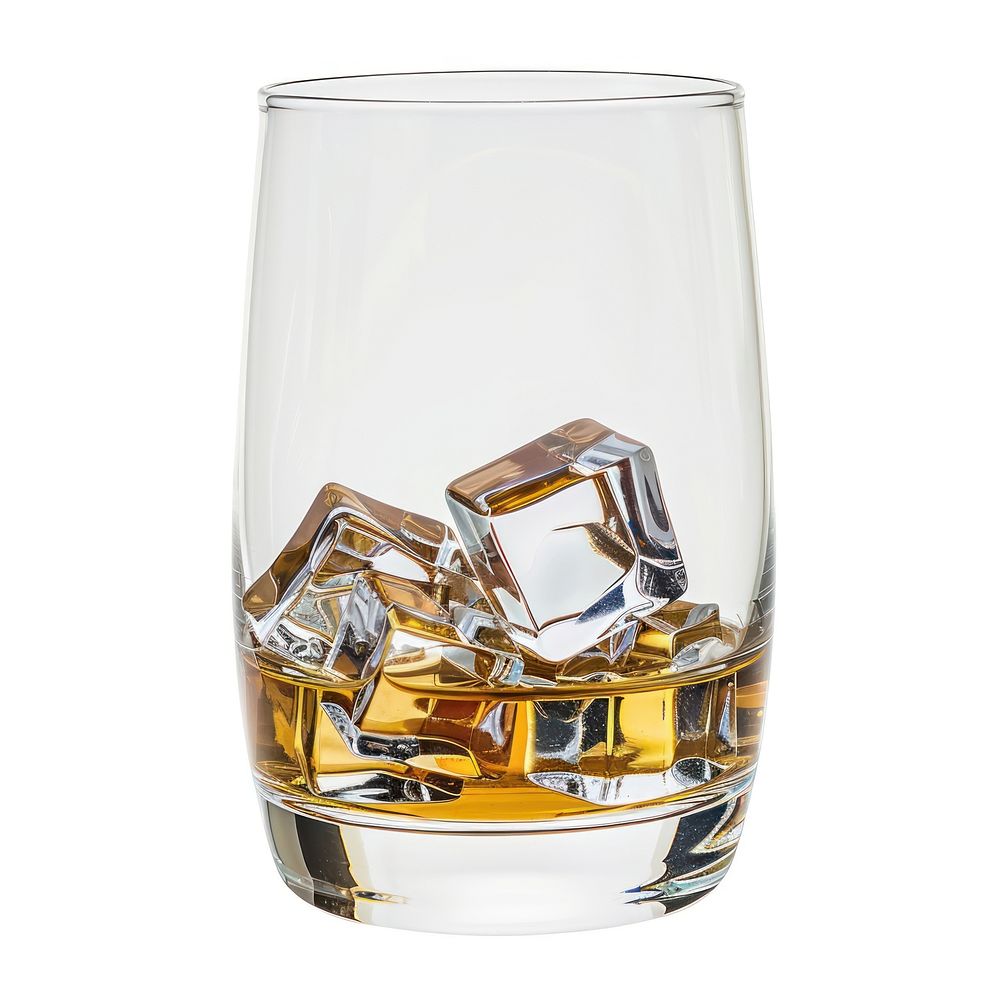 Whiskiey glass with ice bottle whisky drink.