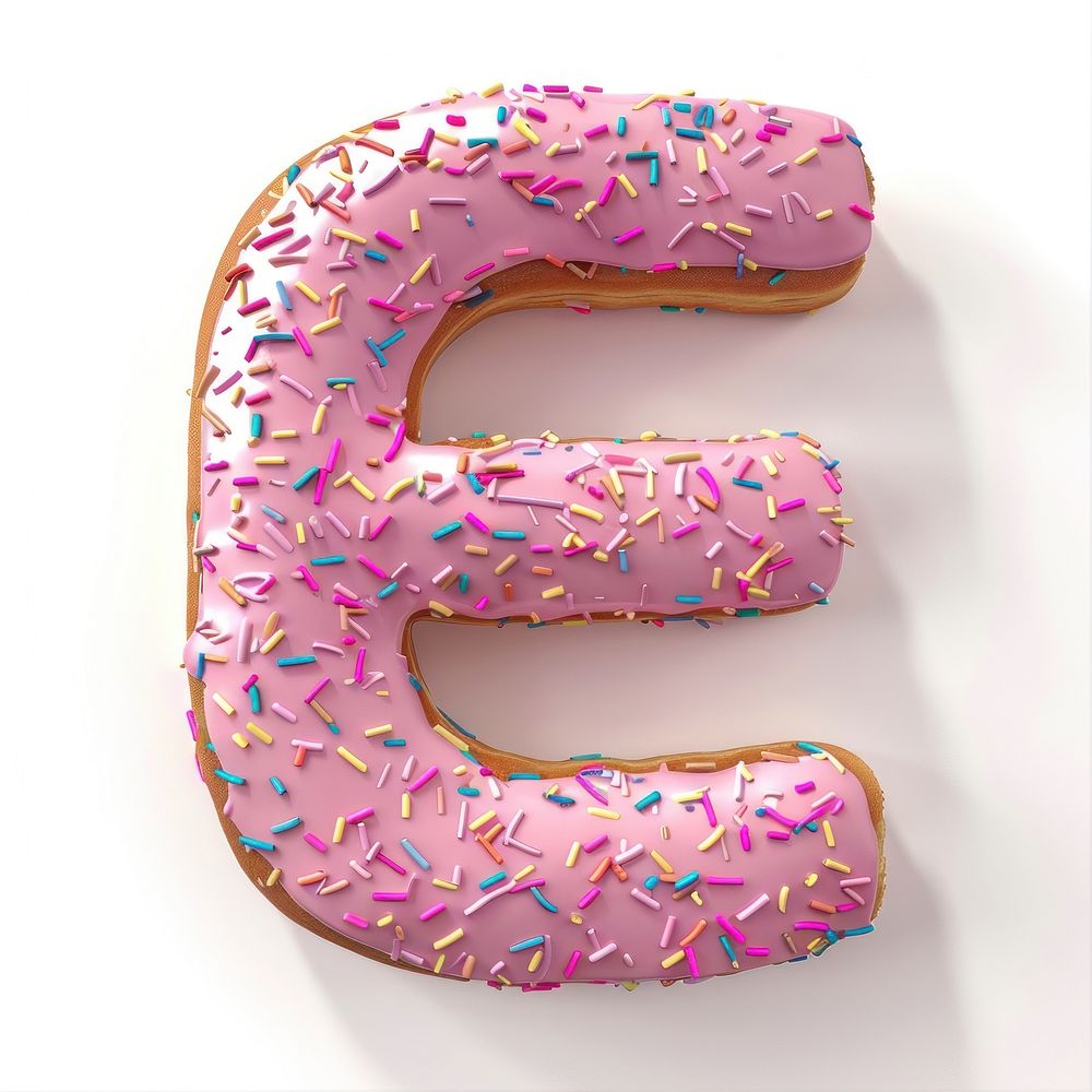 Donut in Alphabet Shaped of E dessert shape text.