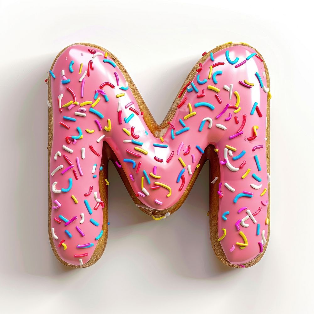 Donut in Alphabet Shaped of M sprinkles dessert food.