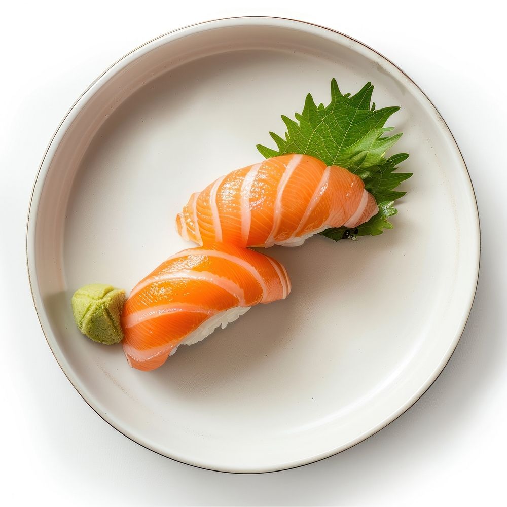 Shushi on plate seafood salmon meal.