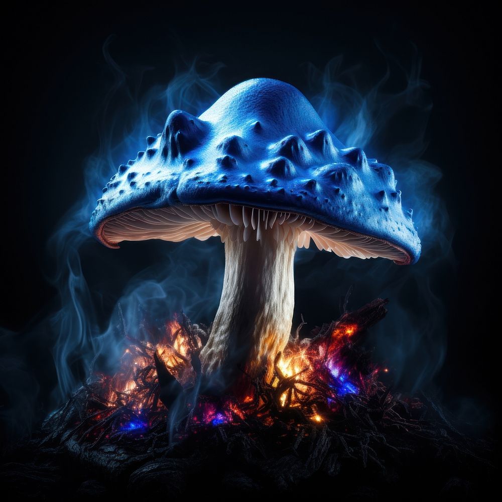 Blue mushroom fire flame bonfire fungus plant.