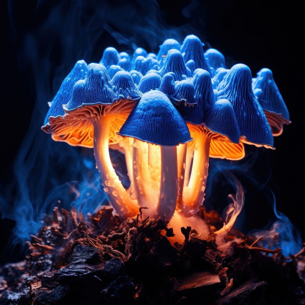 Blue mushroom fire flame fungus plant toadstool.