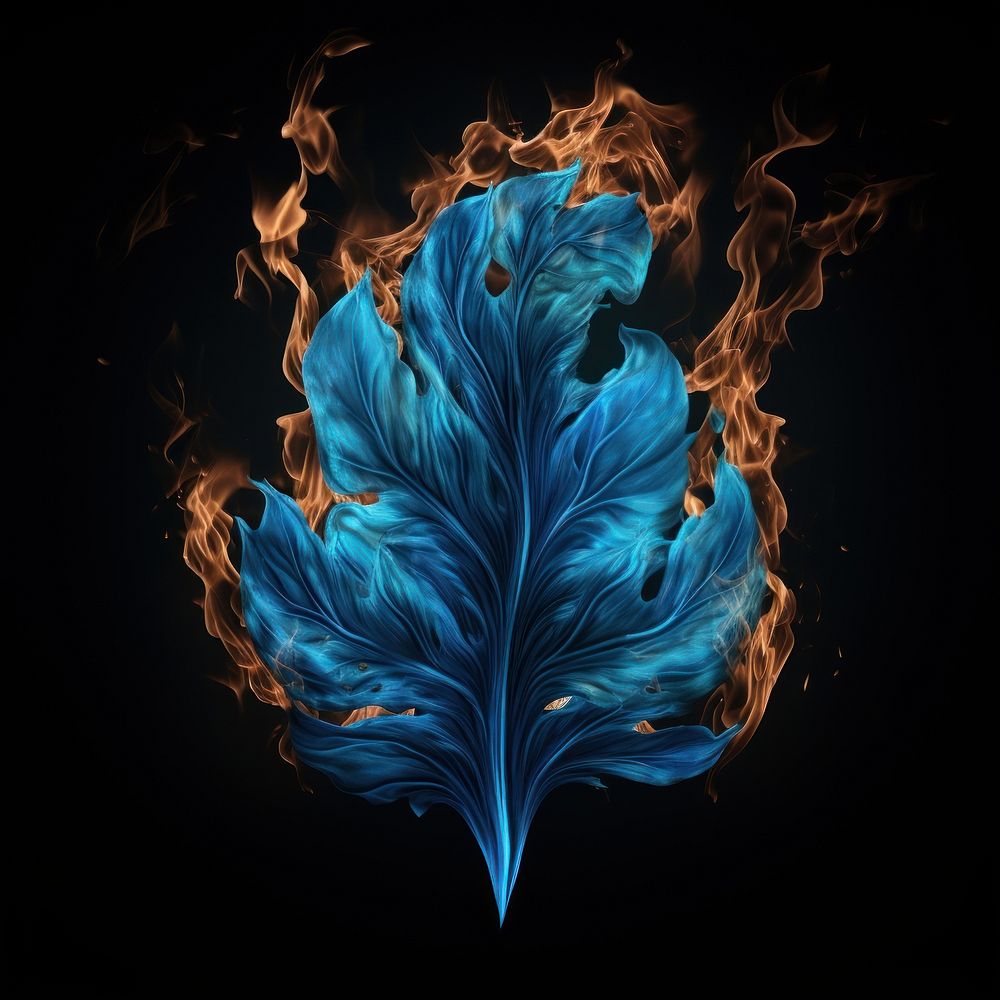Blue monsterra leaf fire flame pattern black background lightweight.