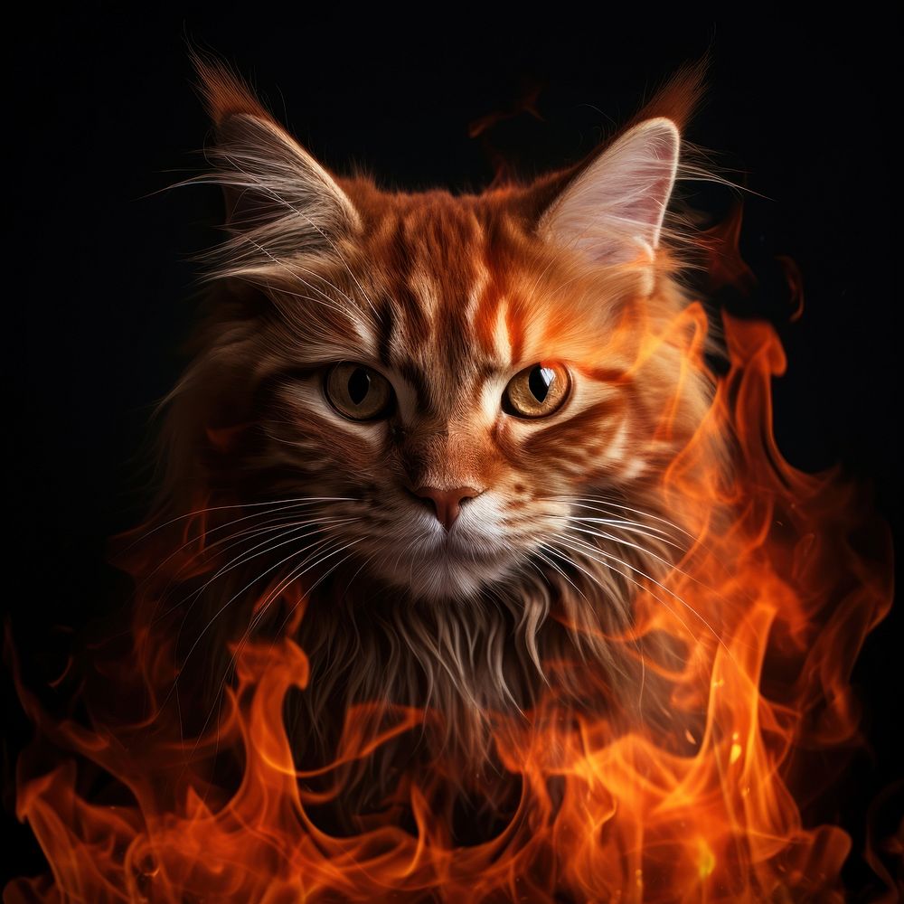 Cat fire flame mammal animal pet.