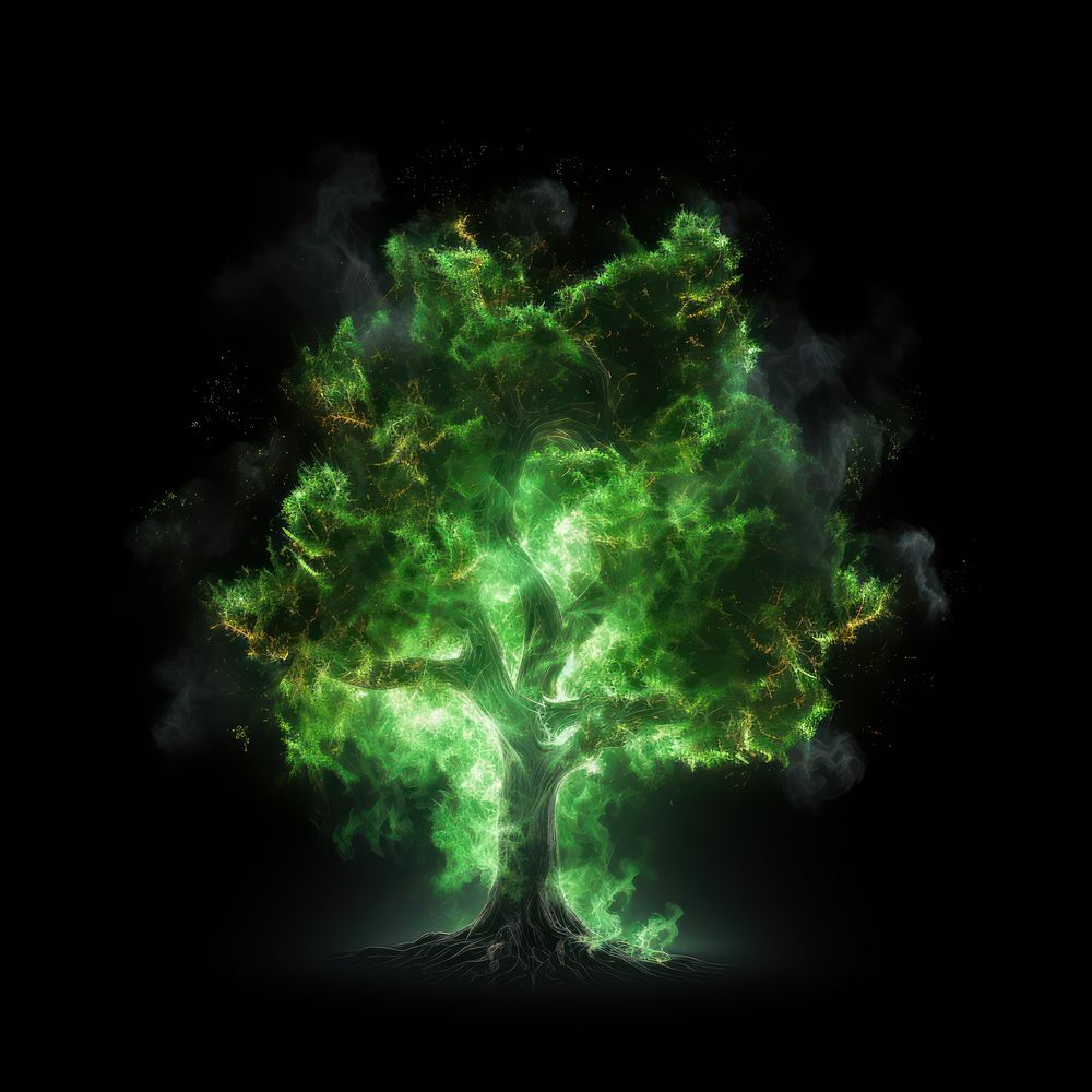 Green tree fire flame plant black background accessories.