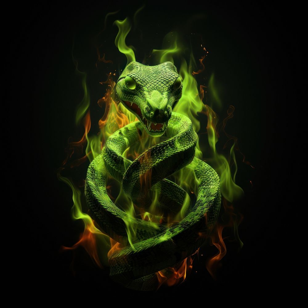 Green anaconda fire flame black background creativity screenshot.