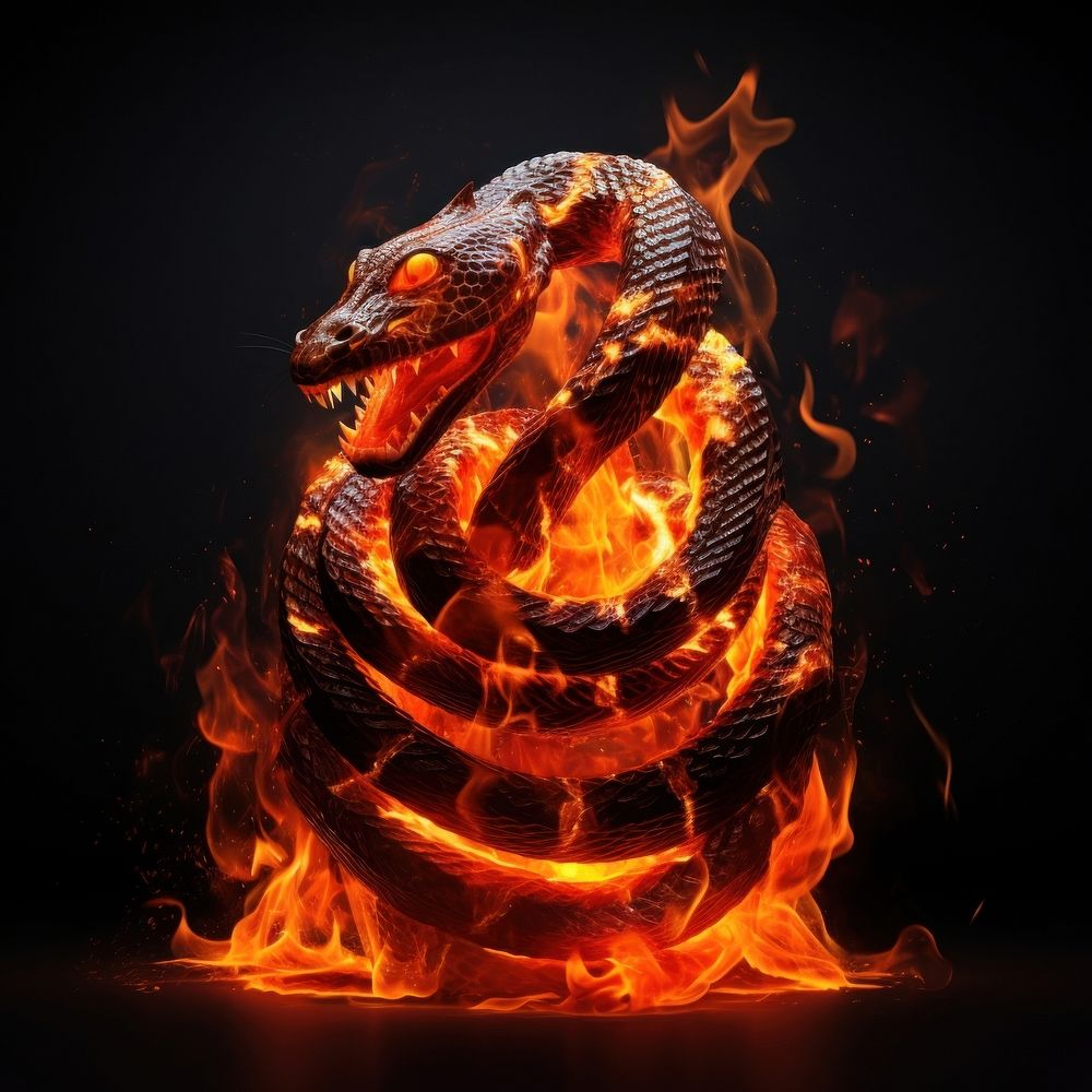 King cobra sanke fire flame bonfire black background jack-o'-lantern.