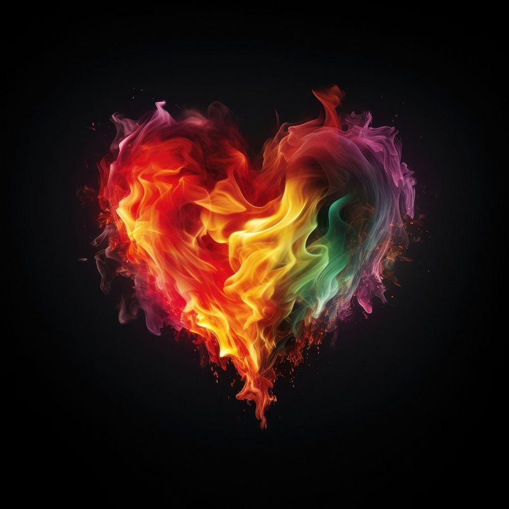 Rainbow heart fire flame pattern black background accessories.