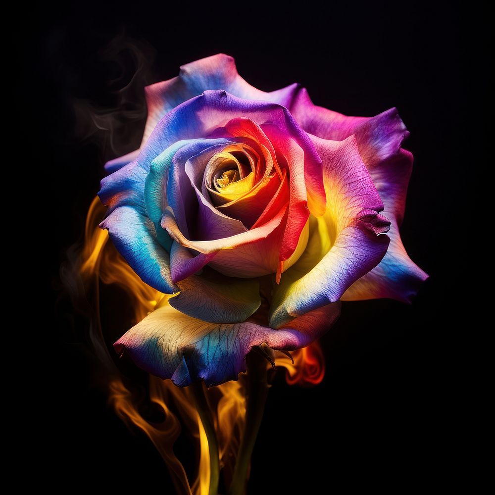 Rainbow rose fire flame flower | Free Photo - rawpixel