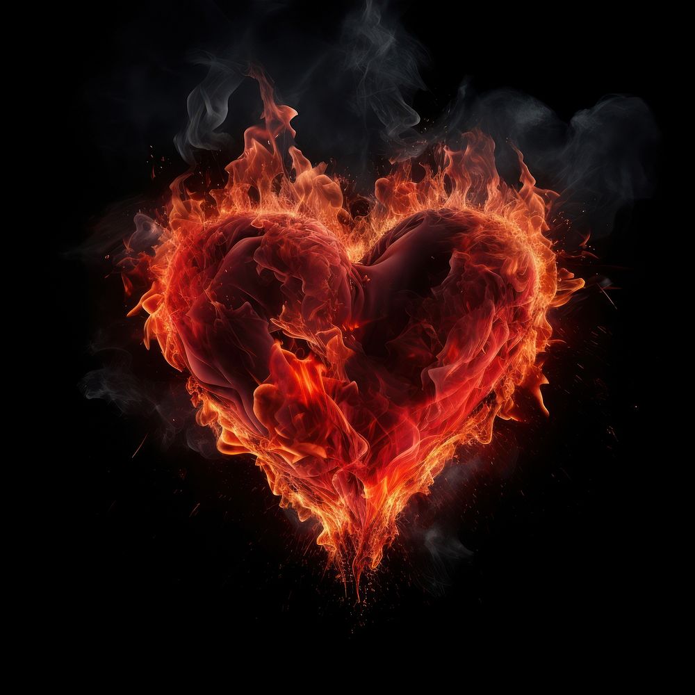 Red heart fire flame backgrounds black background illuminated.