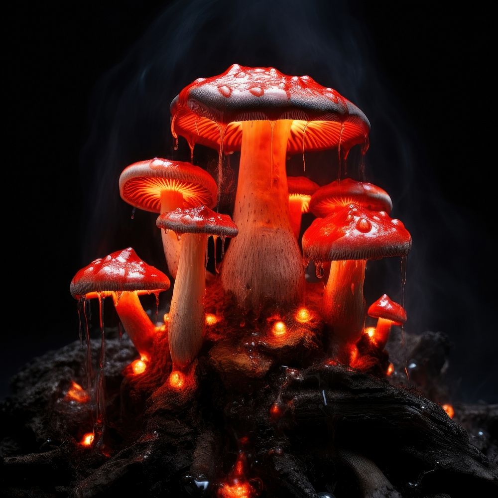 Red mushroom fire flame outdoors fungus nature.
