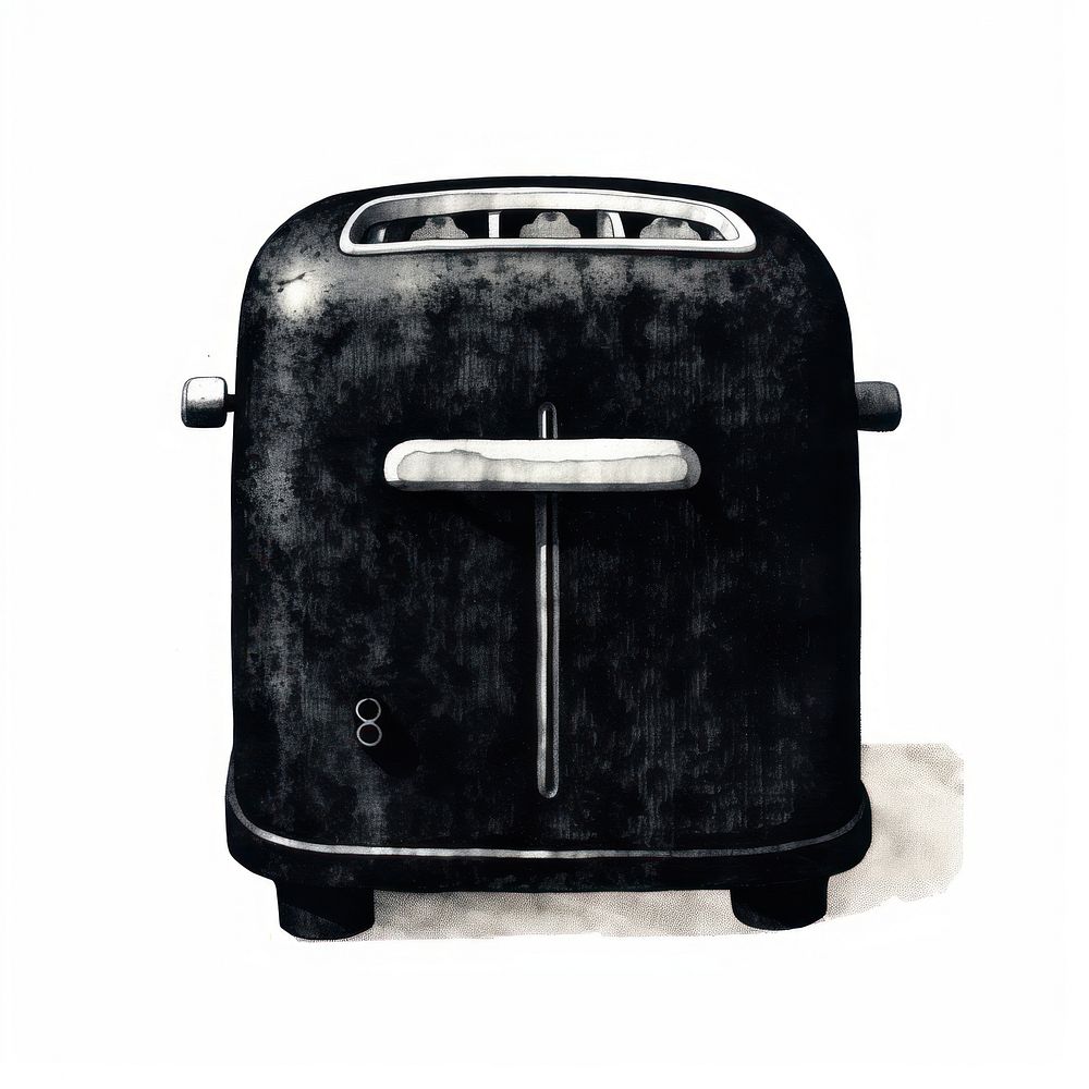 Silkscreen of a toaster black white background appliance.