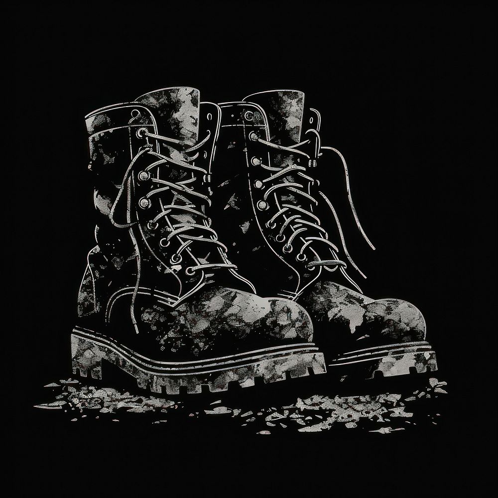 Silkscreen of combat boots footwear black monochrome.