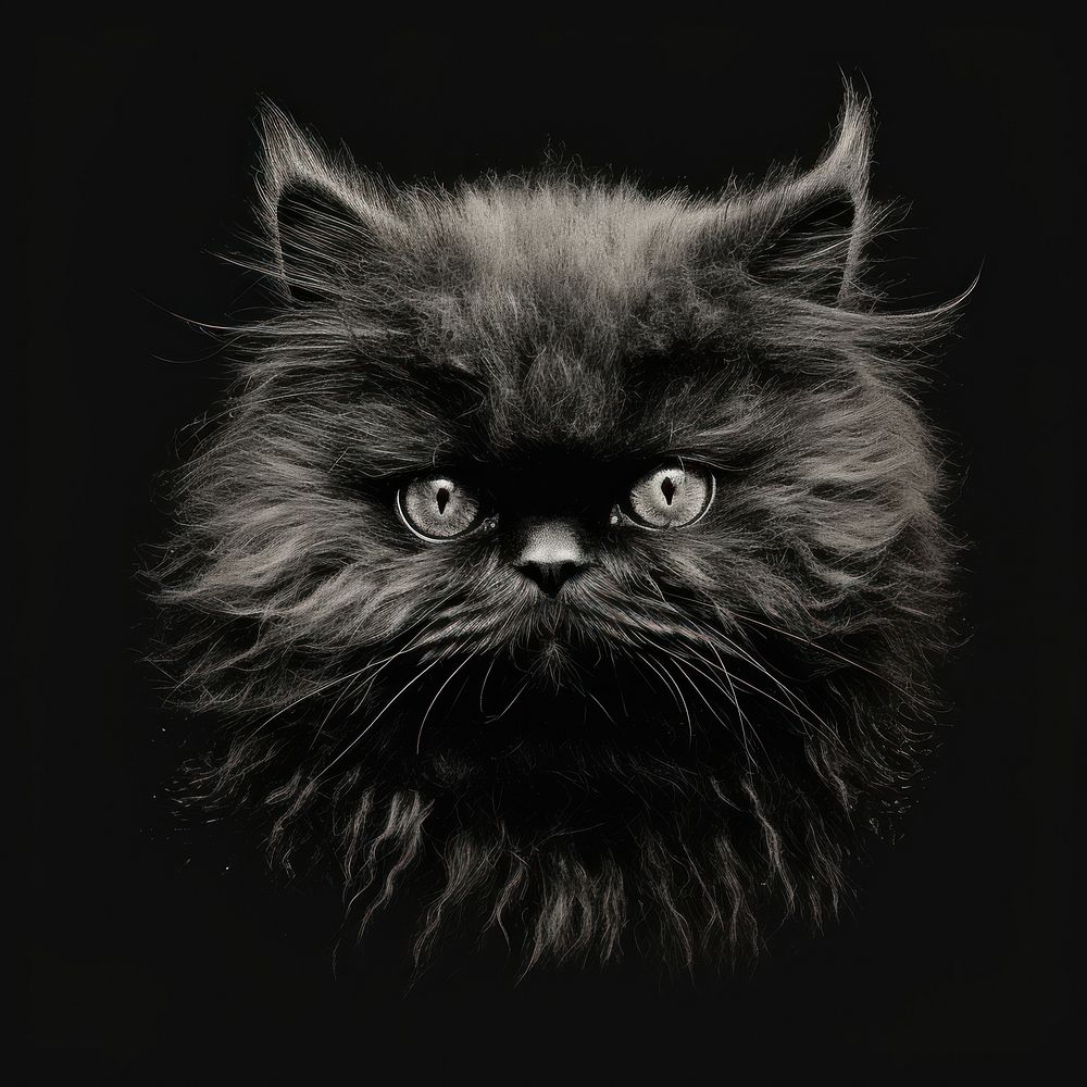 Silkscreen of persian cat mammal animal black.