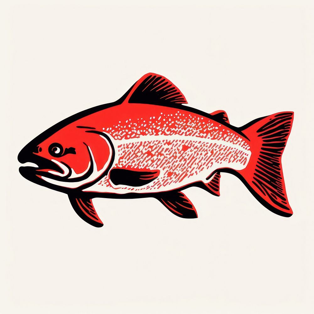 Silkscreen of salmon fish animal nature red.