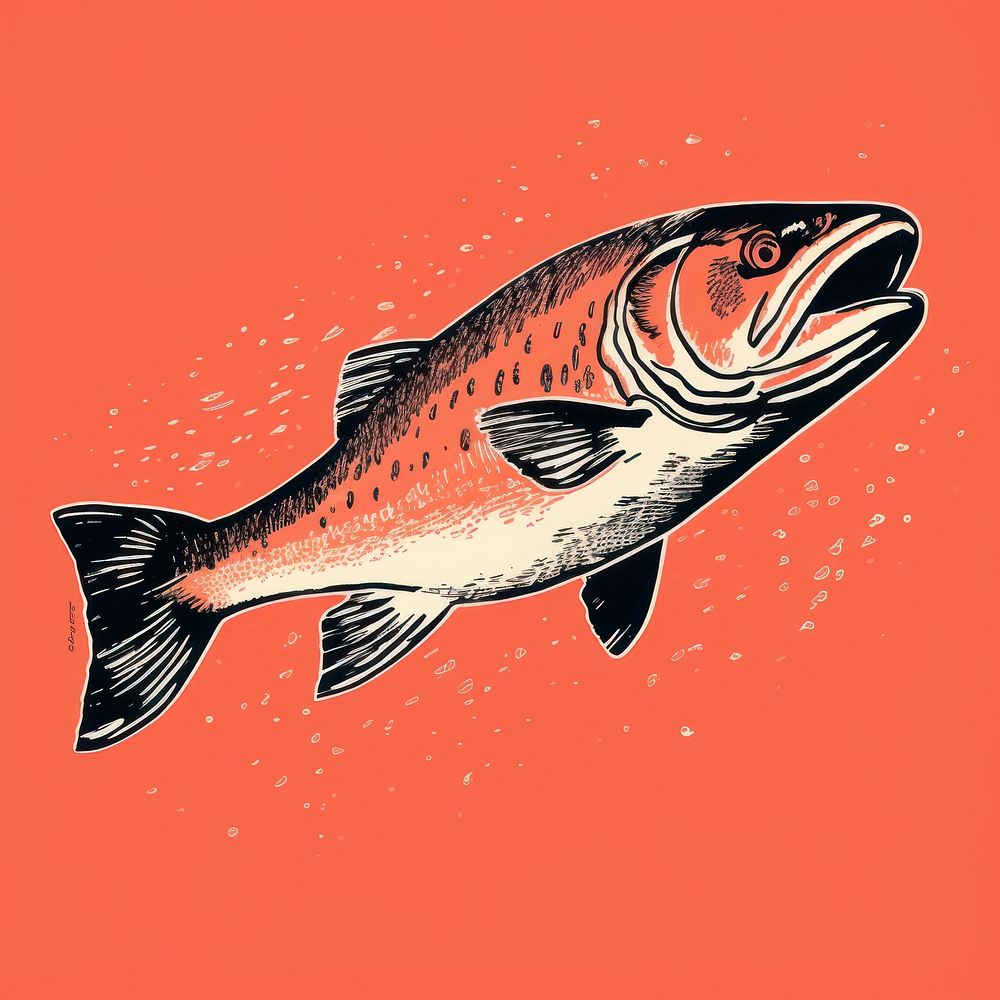 Silkscreen of salmon fish animal nature trout.