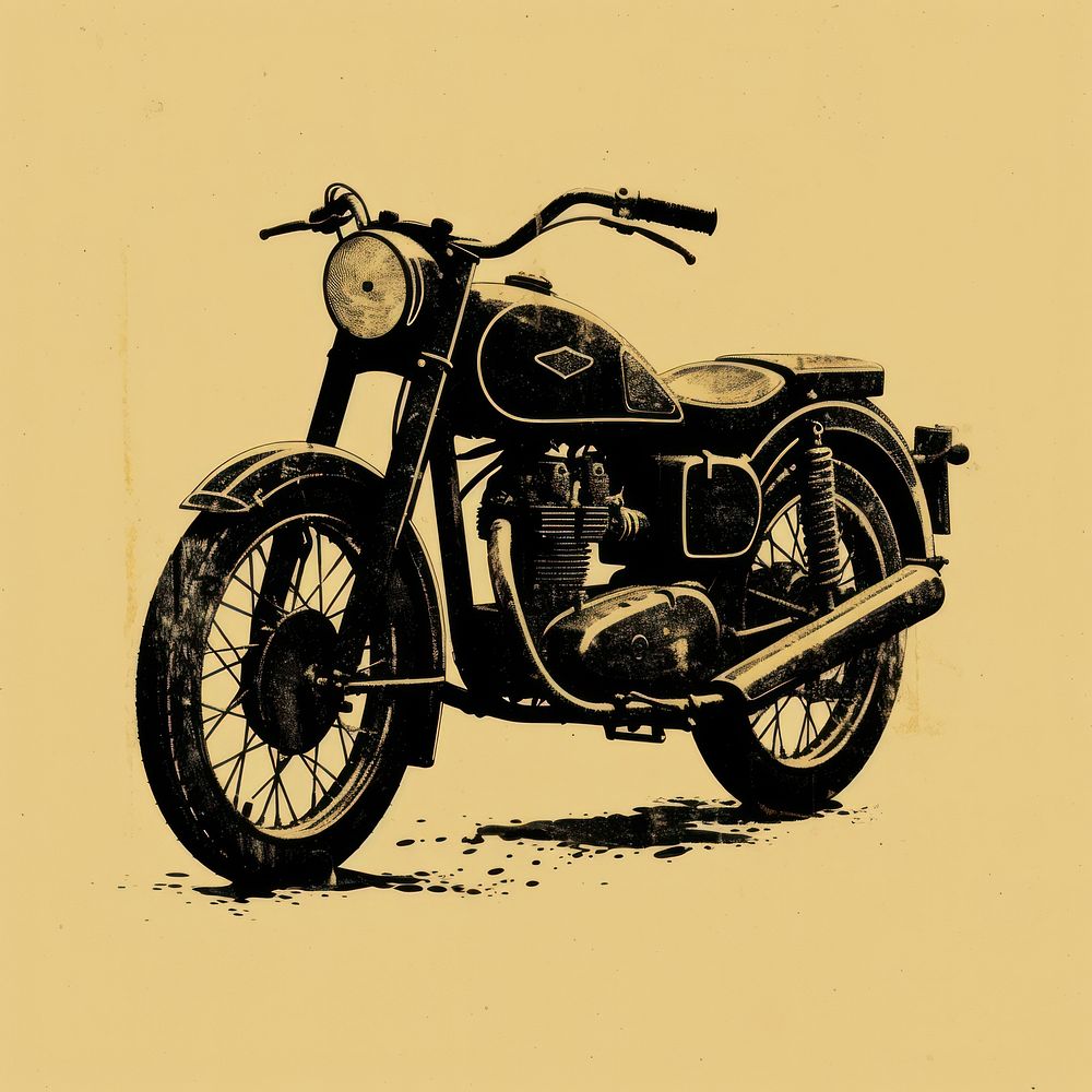 Silkscreen of vintage motorbike motorcycle vehicle wheel.
