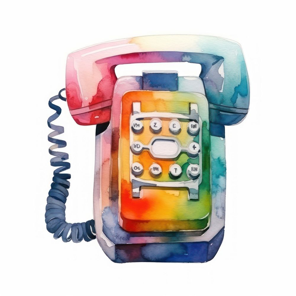 Telephone icon shaped watercolor paint white background electronics calculator.