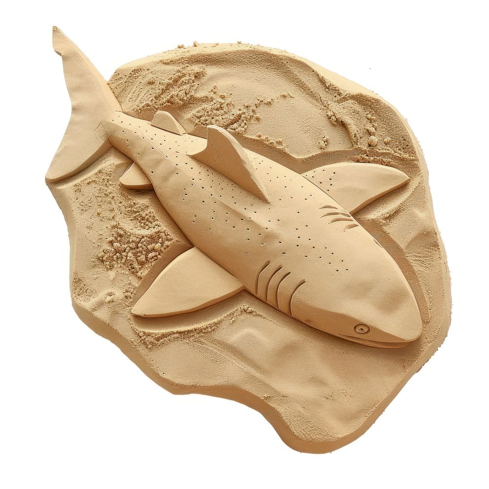 Flat Sand Sculpture a shark white background ingredient starfish.