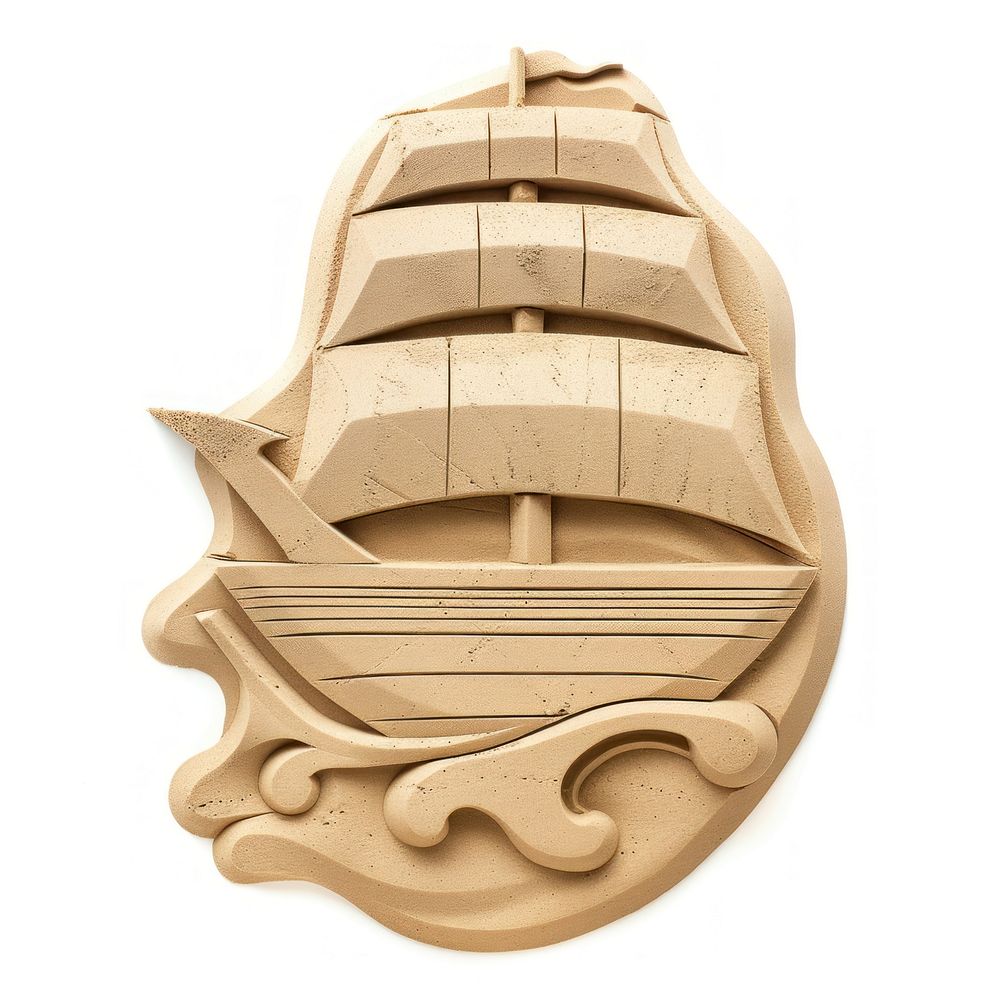 Flat Sand Sculpture a ship wood white background architecture.