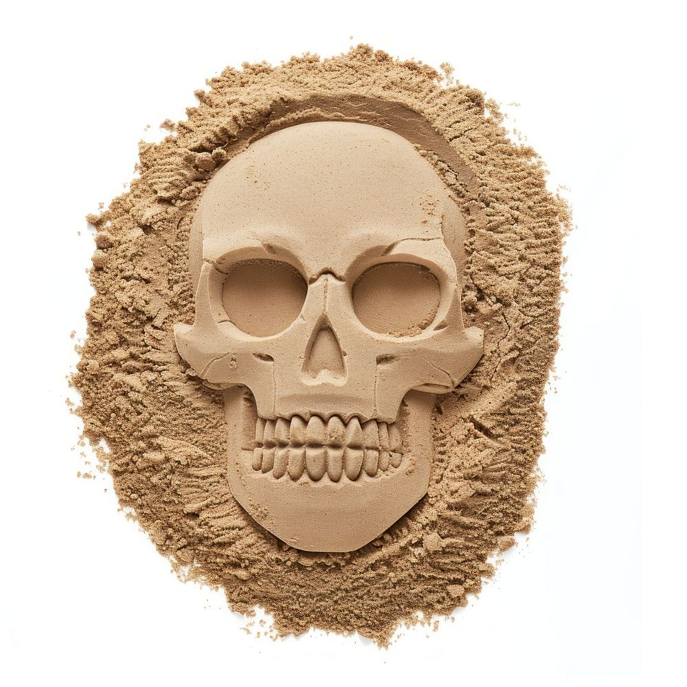 Flat Sand Sculpture a skull sand white background anthropology.