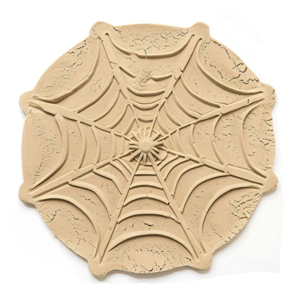 Flat Sand Sculpture a spider web white background concentric intricacy.