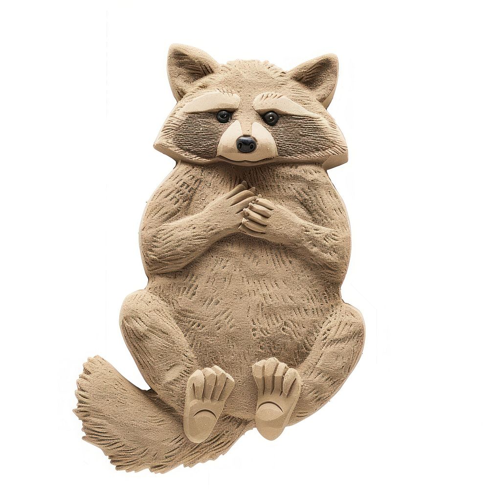 Flat Sand Sculpture a raccoon sculpture wildlife cartoon.
