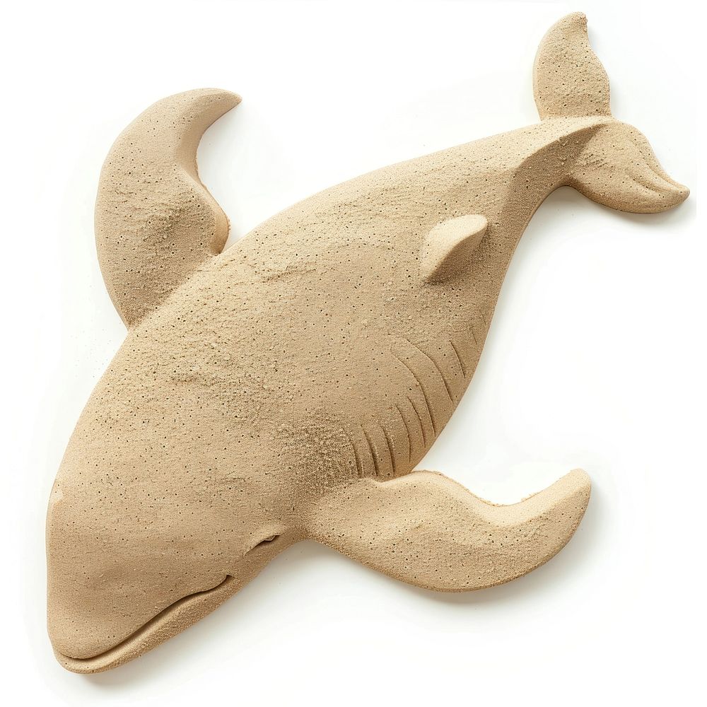 Flat Sand Sculpture a whale animal fish white background.
