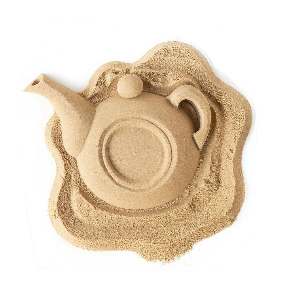 Flat Sand Sculpture a teapot sand white background refreshment.