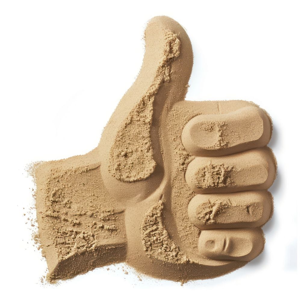 Flat Sand Sculpture a thumbs up icon sand white background clothing.