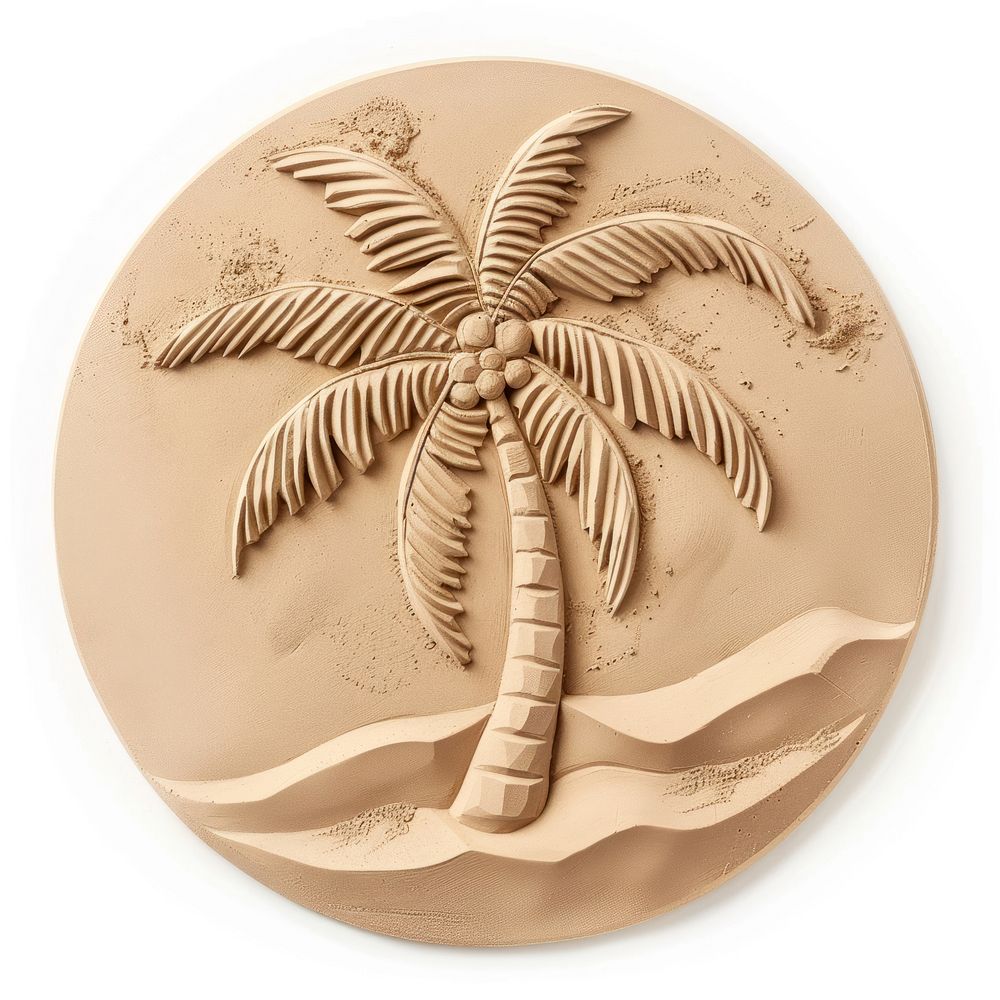 Sand Sculpture a palm tree beach sand white background.