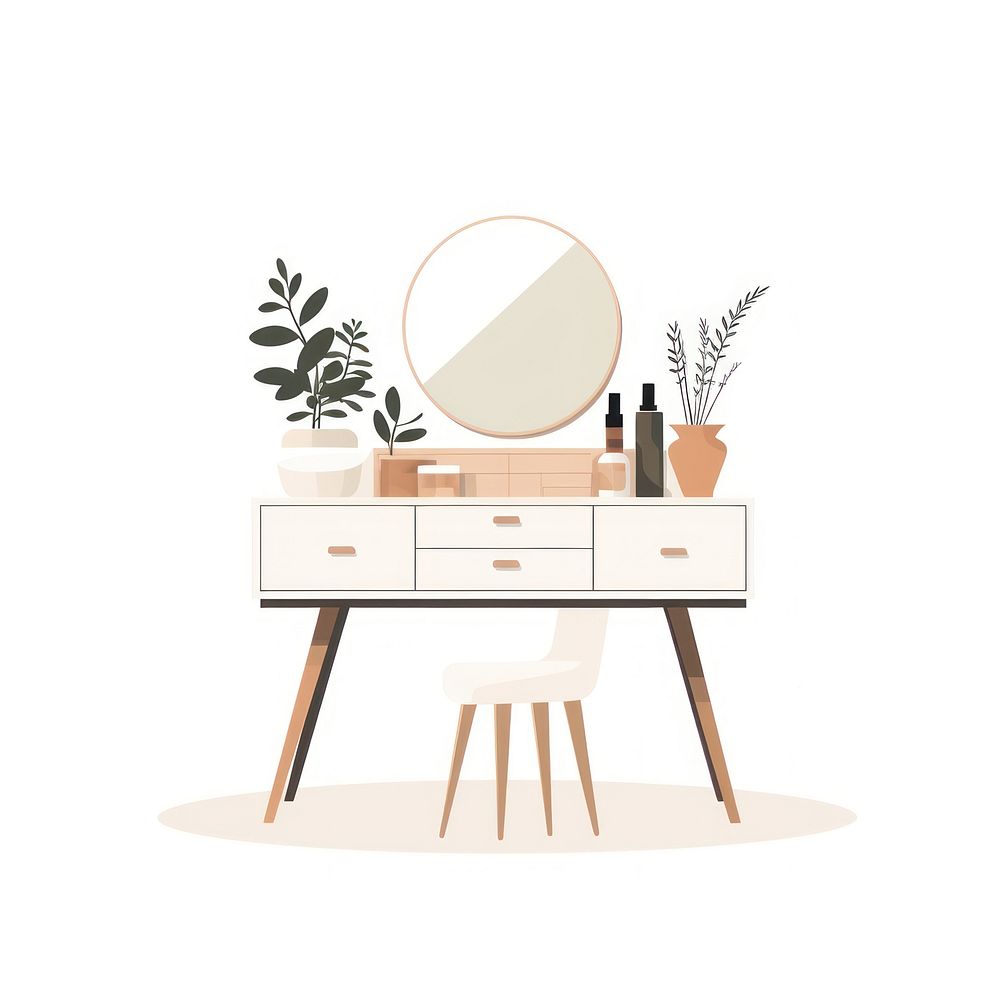 Vanity flat vector illustration furniture white background container.