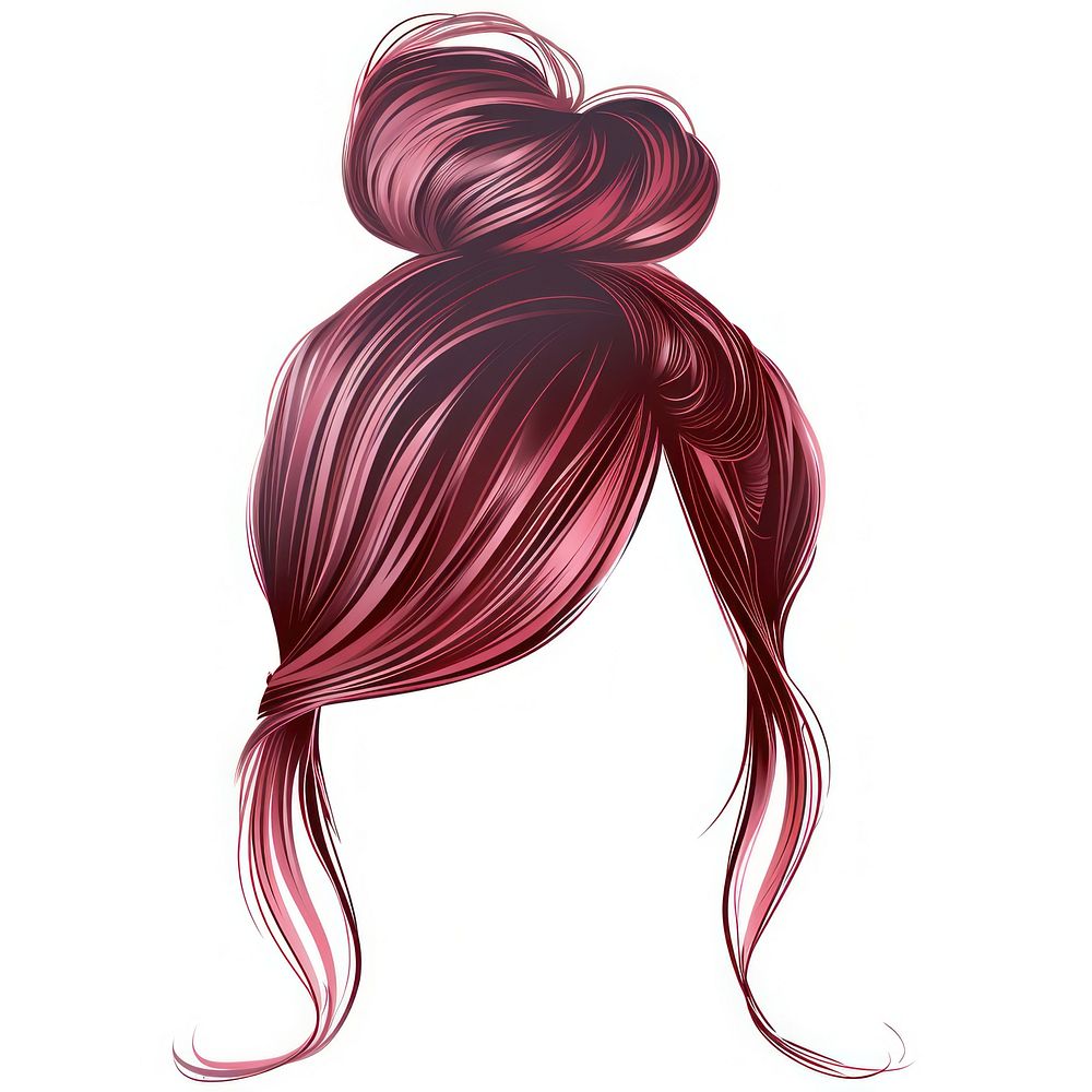 Pink brown bun hair hairstyle art white background.