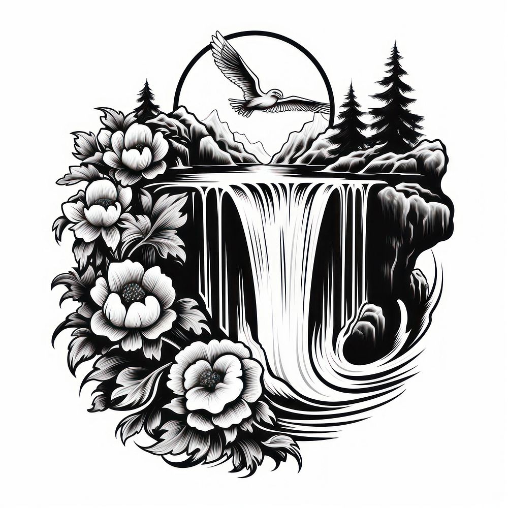 Waterfall drawing sketch illustrated Free Photo Illustration rawpixel