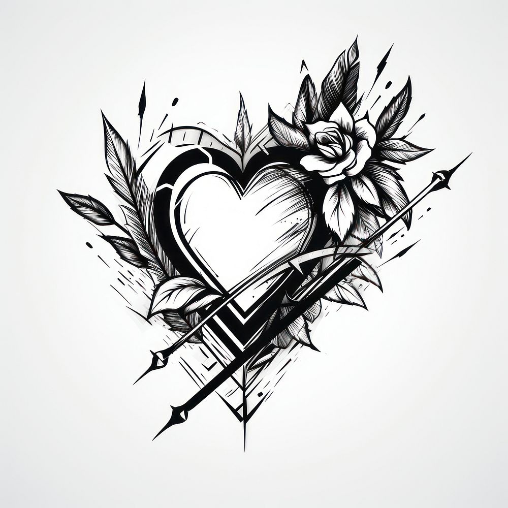 Arrow through heart drawing sketch white.