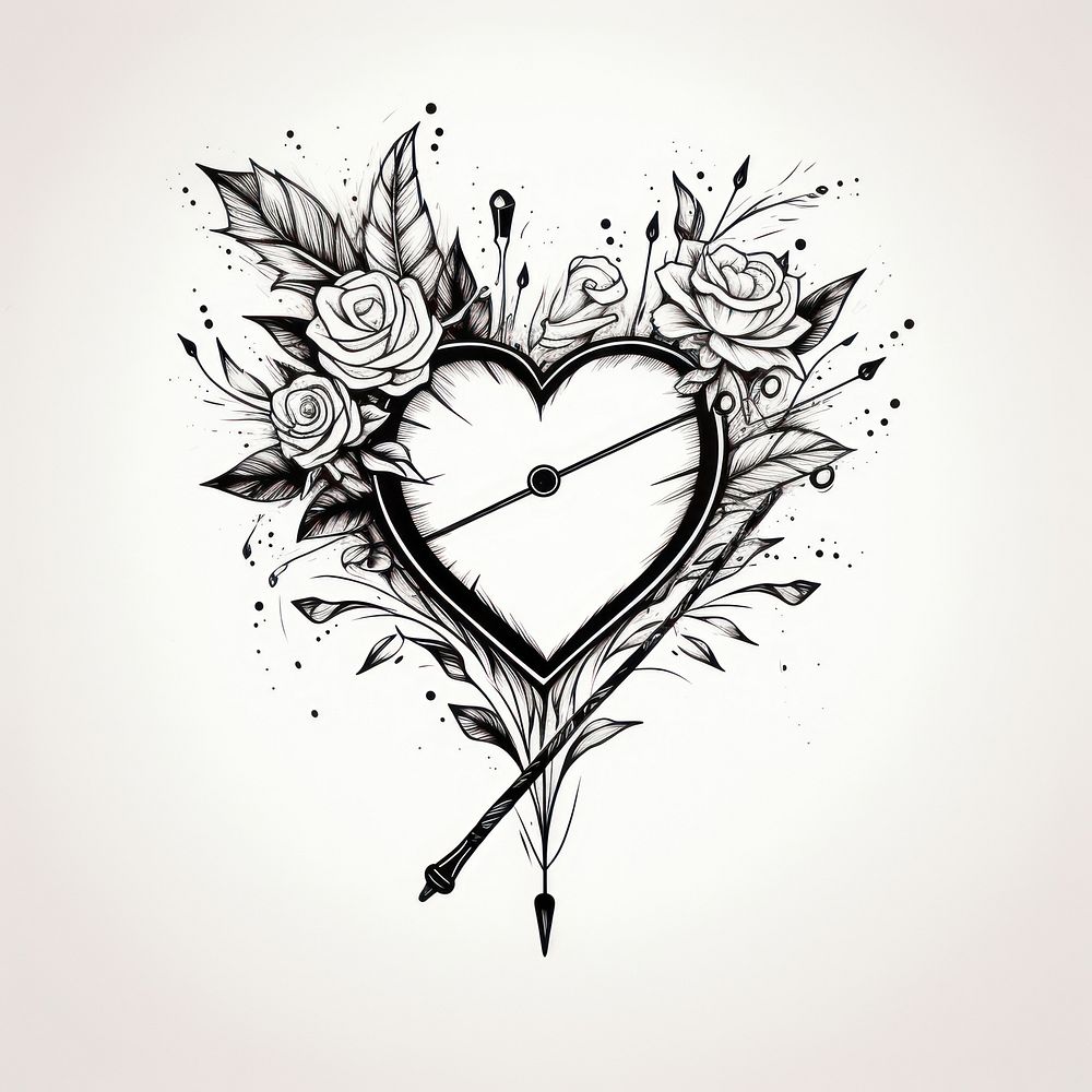 Arrow through heart drawing sketch tattoo.