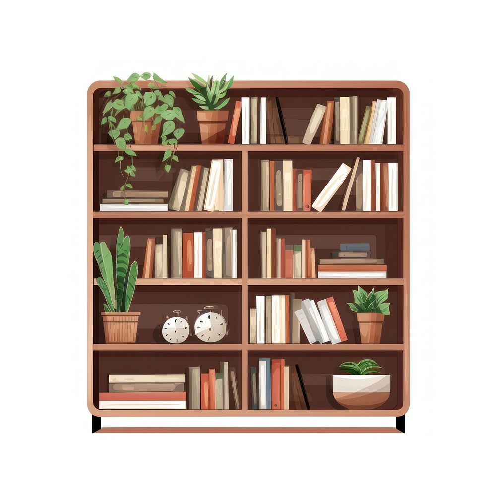 Bookshelf flat vector illustration furniture bookcase white background.