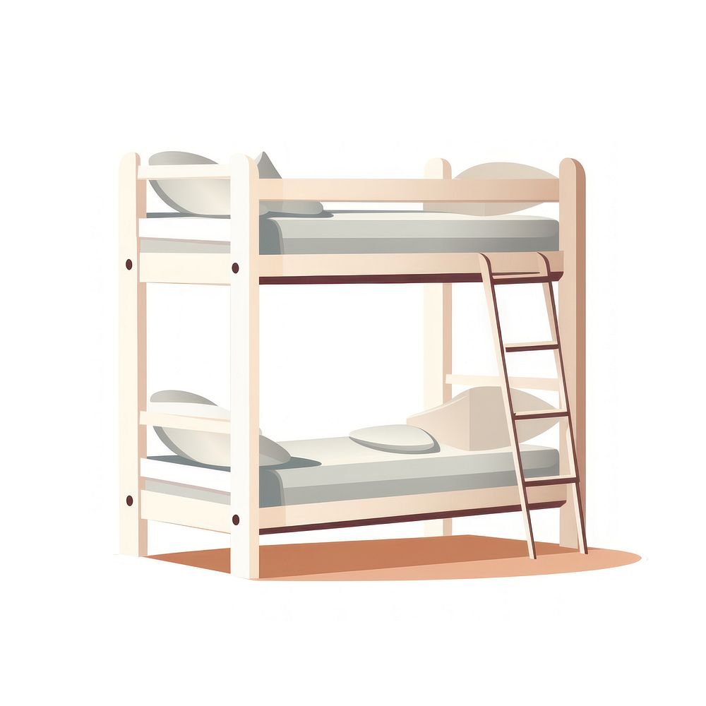 Bunk bed flat vector illustration furniture white background togetherness.