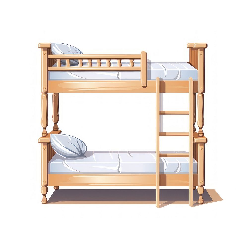 Bunk bed flat vector illustration furniture white background togetherness.