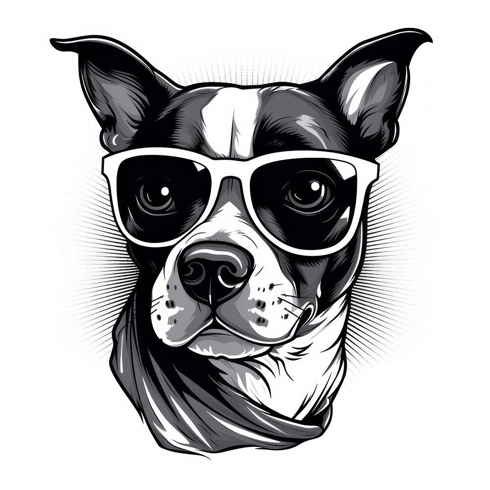 Cool dog bulldog glasses drawing.