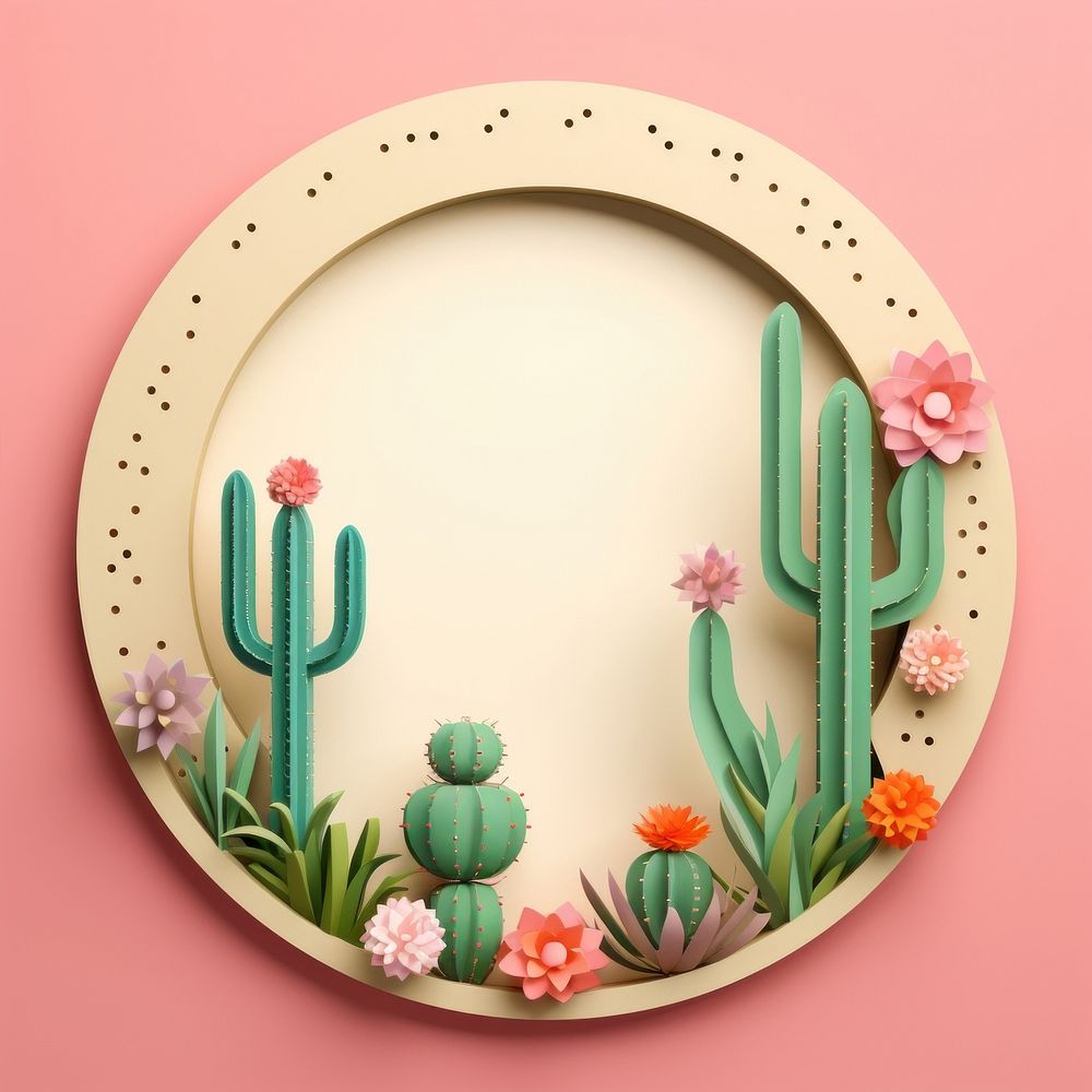 Cactus circle border plant plate decoration.
