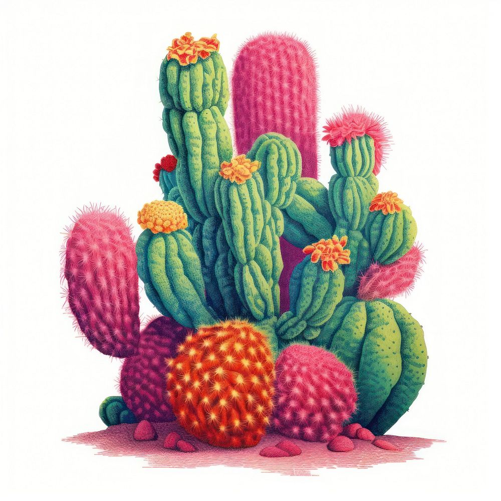 Cactus Risograph style plant white background creativity.