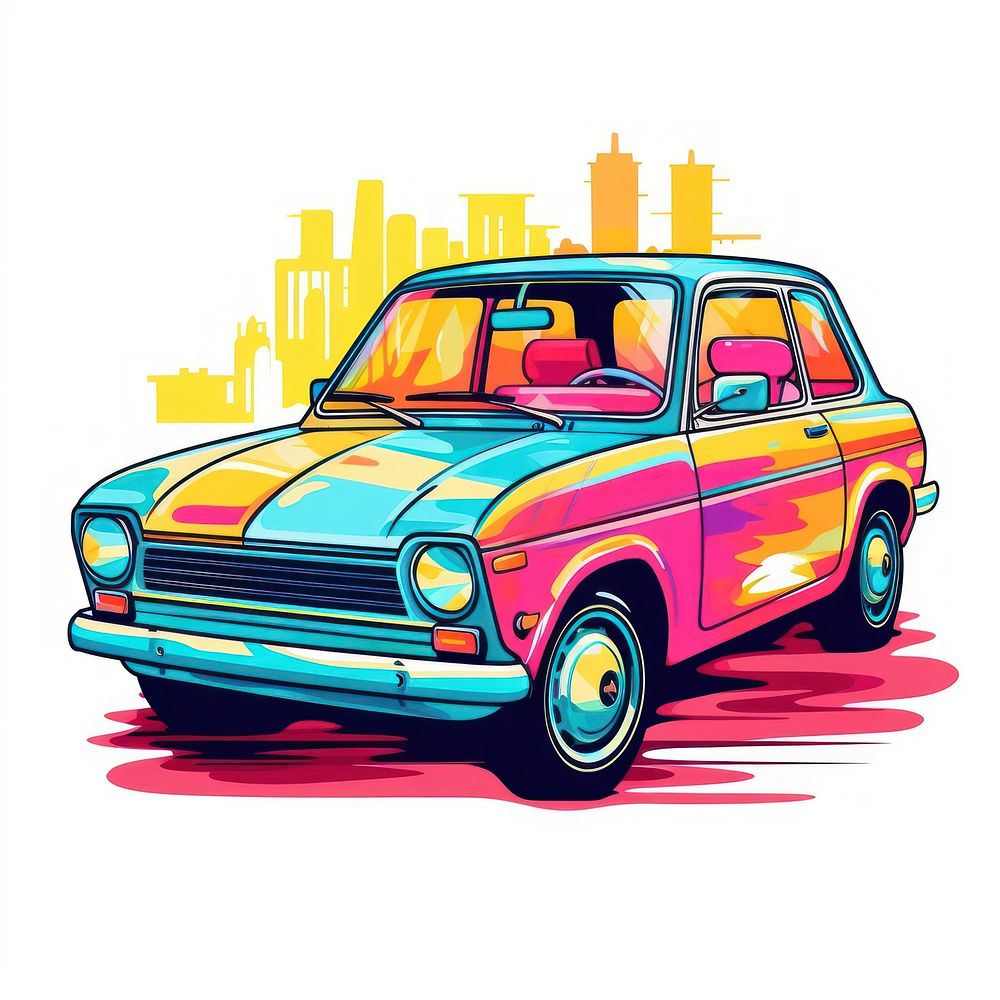 Car Risograph style vehicle drawing sketch.