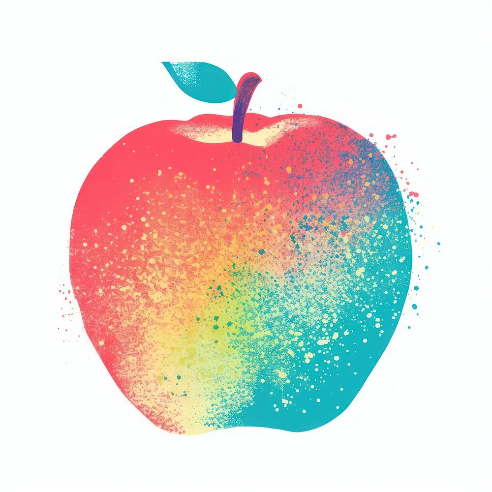 Apple Risograph style fruit food white background.