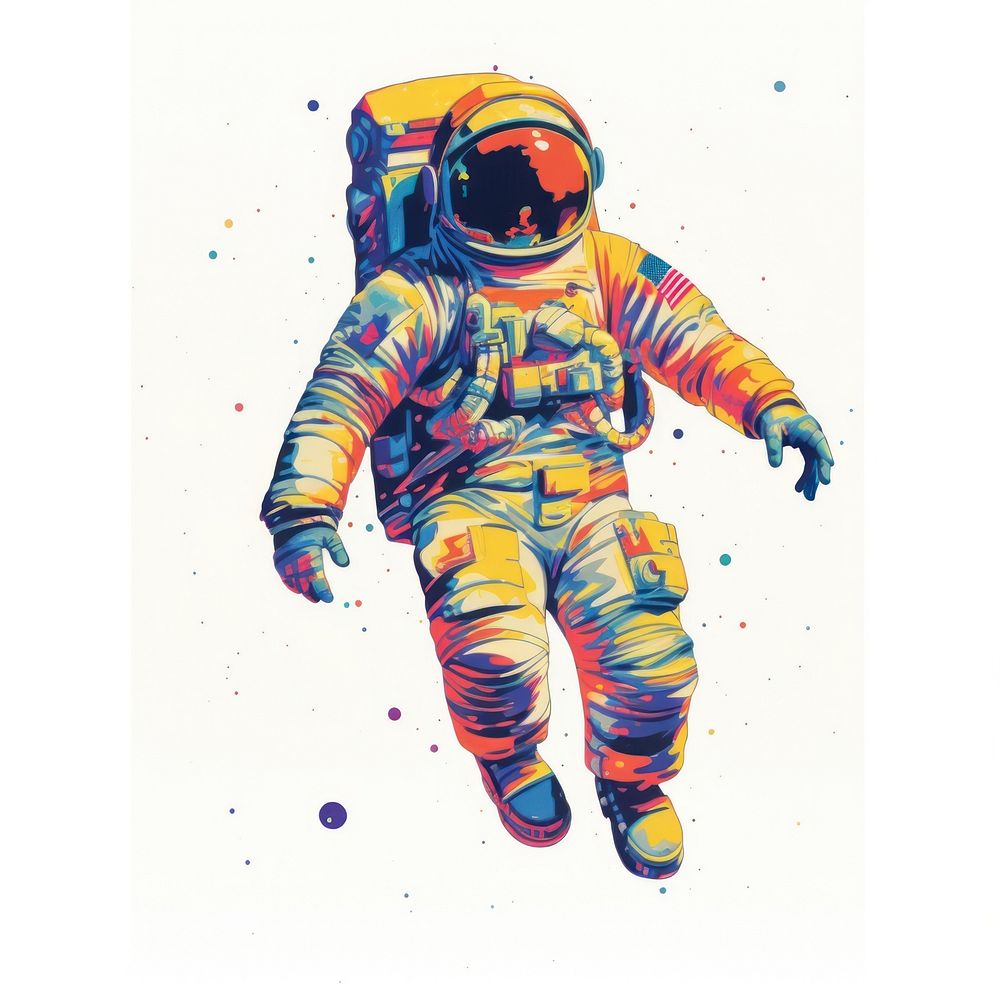 Astronaut Risograph style space white background futuristic.