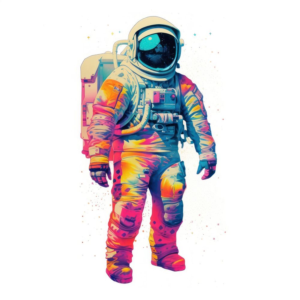Astronaut Risograph style white background futuristic adventure.