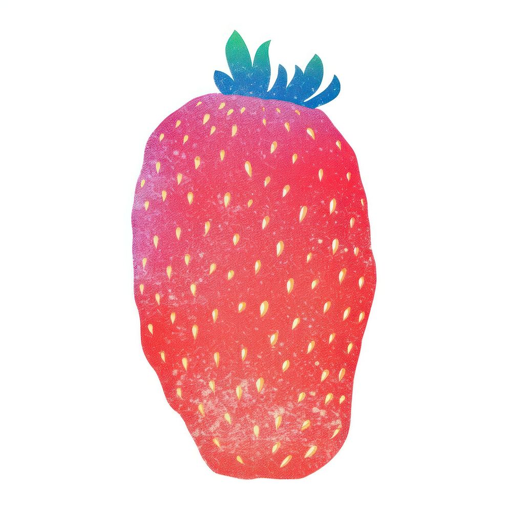Berry Risograph style strawberry fruit plant.
