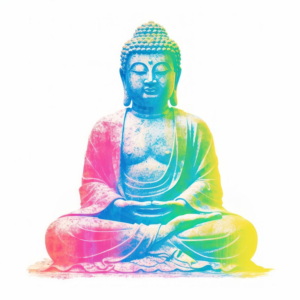 Buddha Risograph style white background representation spirituality.