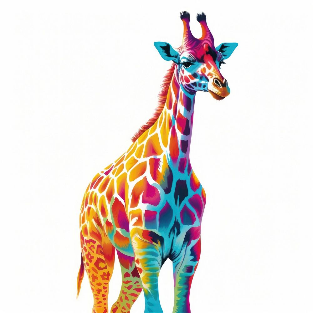 Giraffe Risograph style wildlife animal mammal.